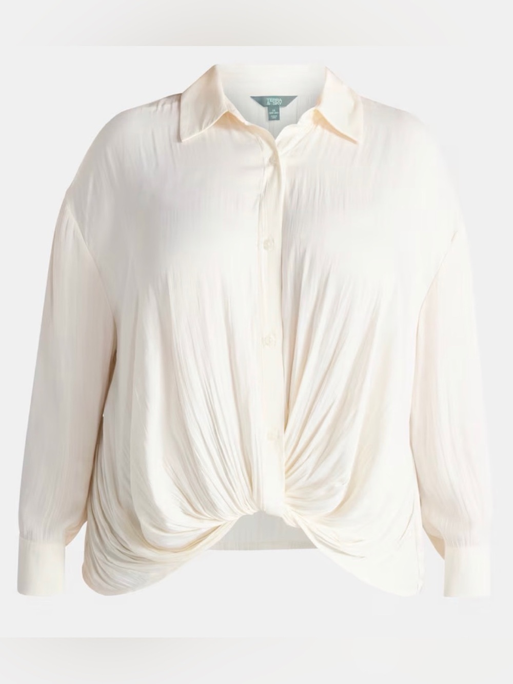 Terra & Sky Cream Button-Front Twist-Hem Shirt